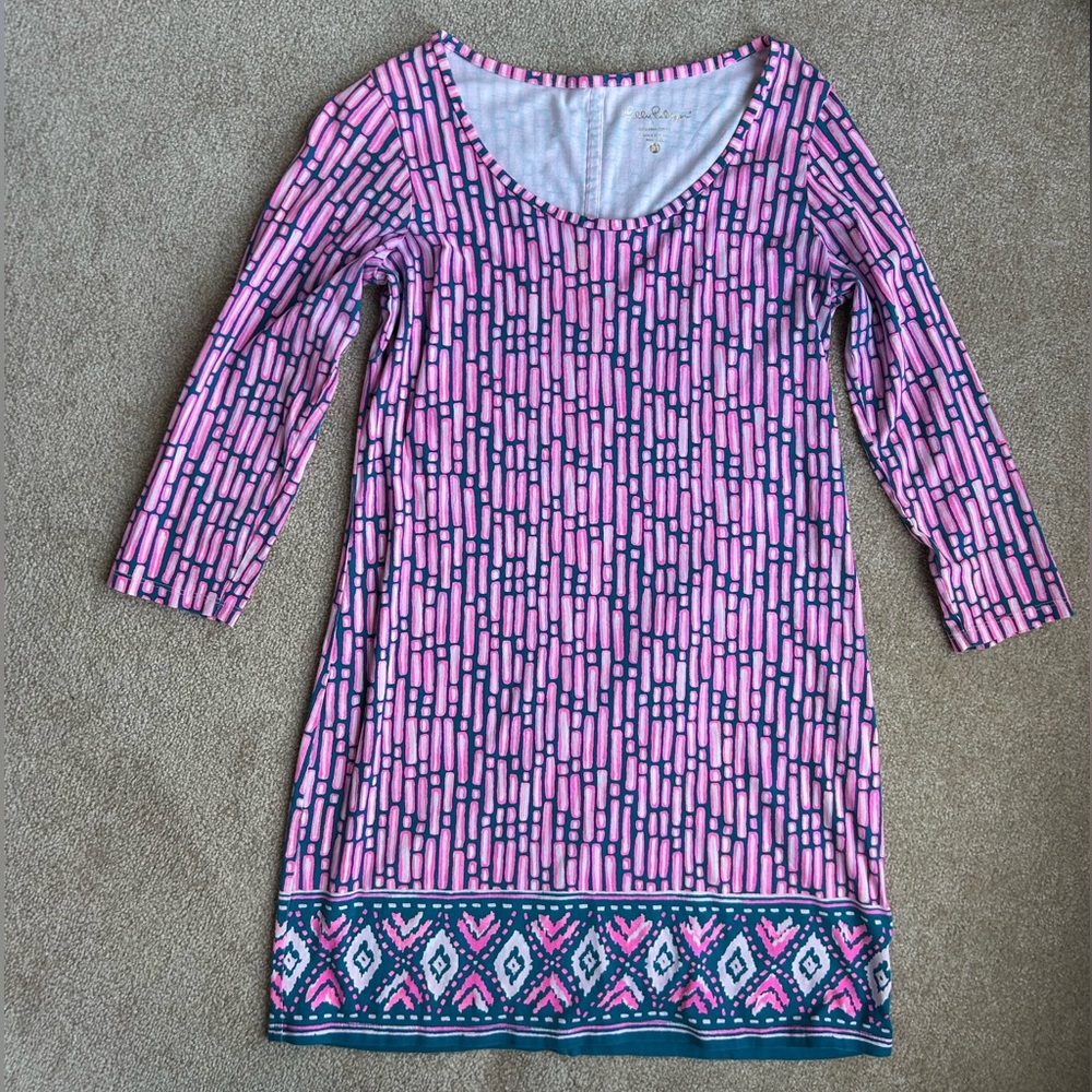 Lilly Pulitzer Scoop neck Pink and teal Patterned Dress size Medium
